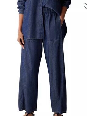 Eileen Fisher Wide-Leg Lightweight chambray Trousers